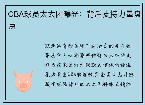 CBA球员太太团曝光：背后支持力量盘点